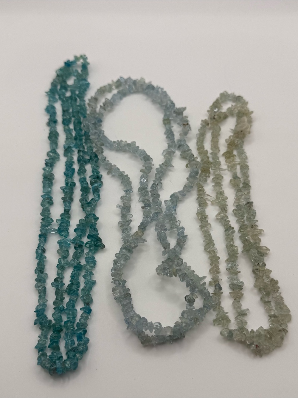 Set of 3 Multi-Strand Blue and Aqua Chip Bead Necklace Set